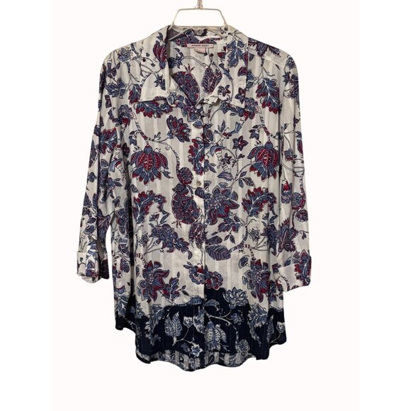 Allison‎ Daley Floral Print Button-Up Shirt XL 100% Cotton Multicolored Design - Picture 1 of 7